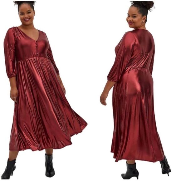 Torrid Red Metallic Midi Dress Size 2X - Picture 1 of 5